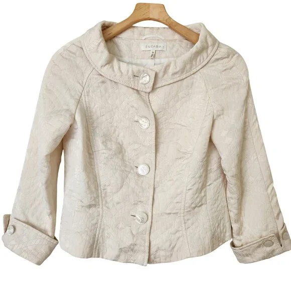 Escada Cropped Quilted Cream Jacket Blazer Vintage Rare Luxury Classic Office - Picture 1 of 16